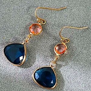 Gold Sapphire and Pink Dangle Earrings